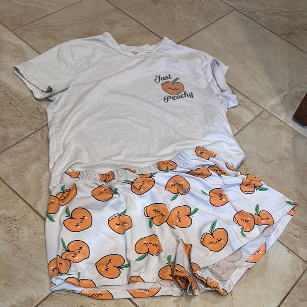 Peachy Pajama Set - White and Orange